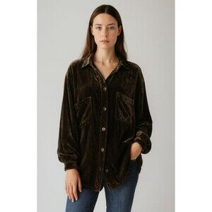 CP Shades Velvet Shirt Size S Brown Boyfriend Loose Fit BOHO Oversized Lagenlook